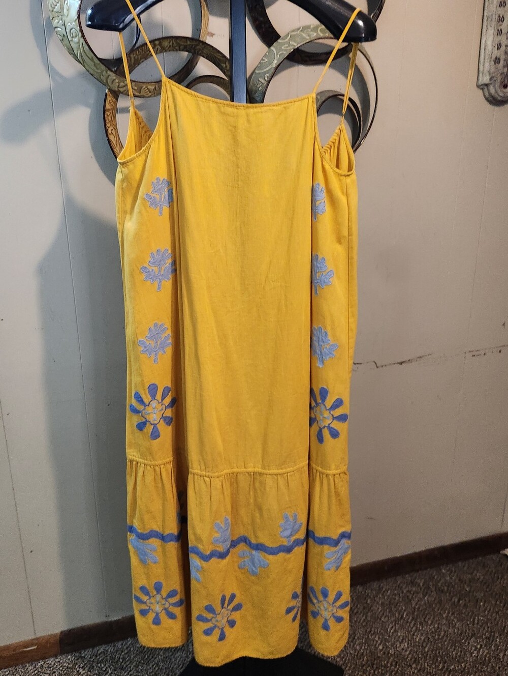 ZARA Gold/Applique Cotton/Linen Sundress